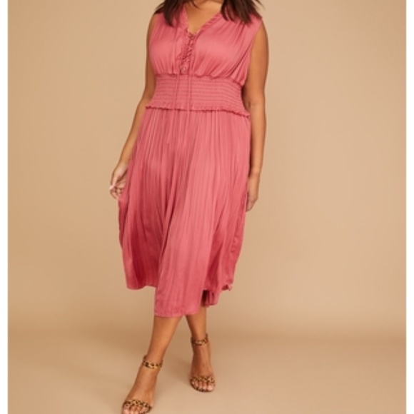 Lane Bryant Dresses & Skirts - Lane Bryant Lace Up Midi Smocked Waist Dress